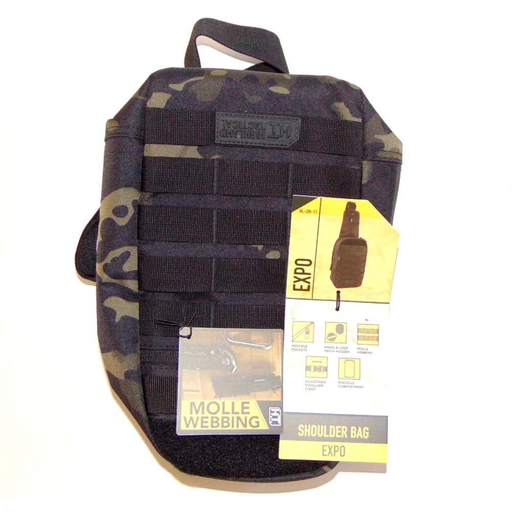 Highland Tactical Expo Sling Bag Black Urban Camo MOLLE EDC Crossbody Shoulder